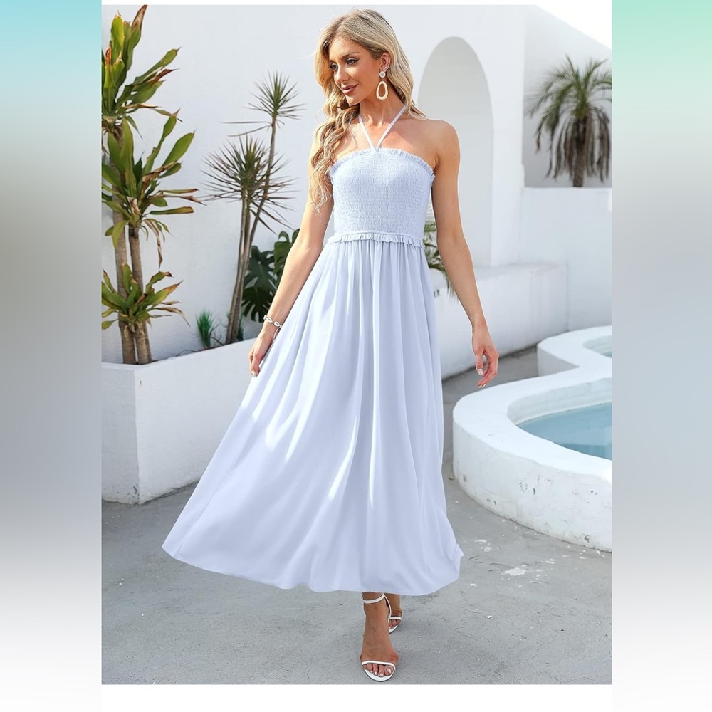 NWT Halter Midi Beach Dress Baby Blue Sz L